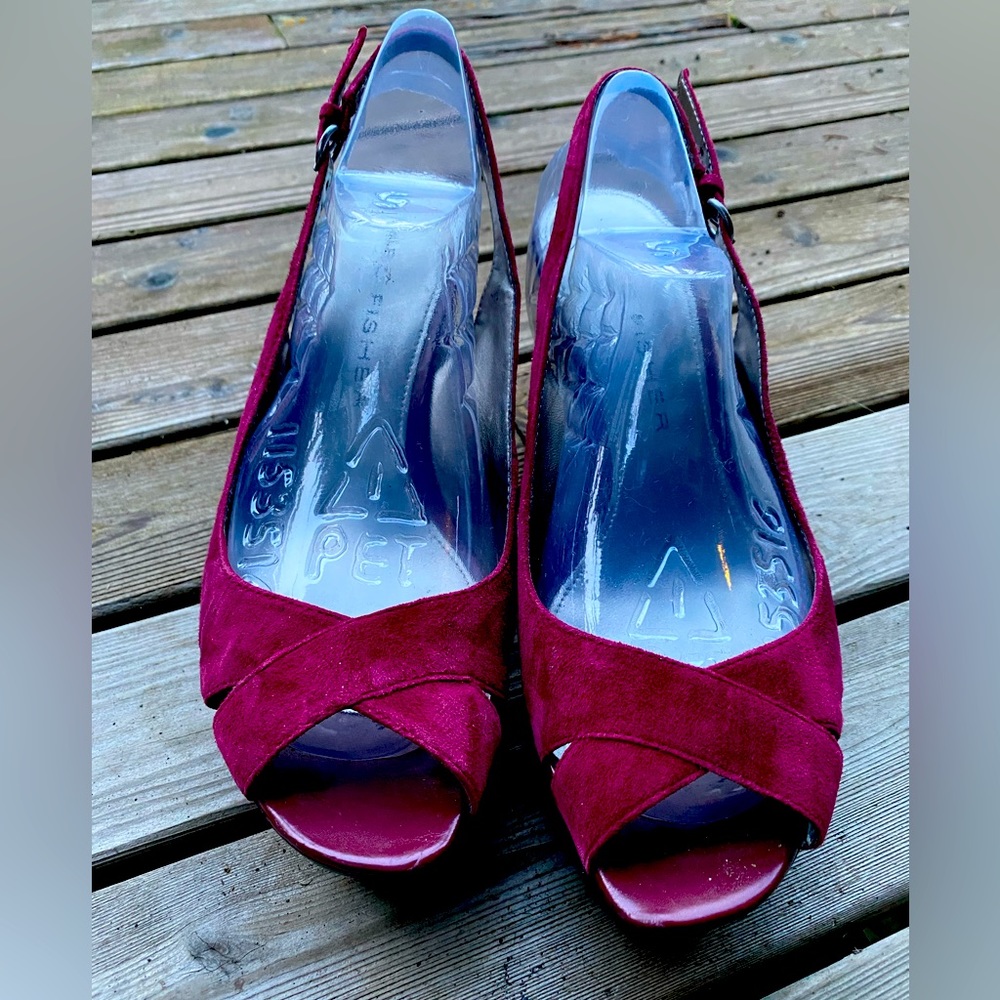 Marc Fisher Burgundy Peeptoe Slingback Wedges